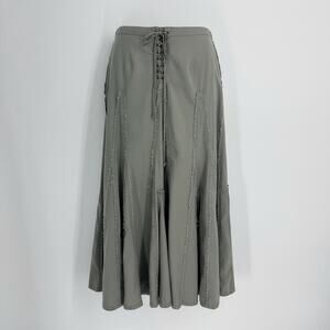 Cabi Womens Medium M Light Sage Lace Up Maxi Skirt Frayed Distressed Flare Grey